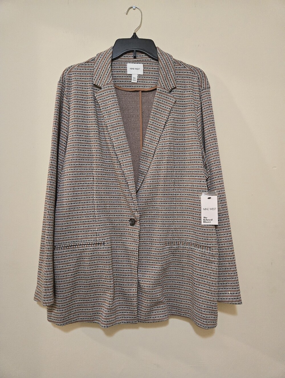 Nine West women's relaxed plaid knit blazer , Size XXL